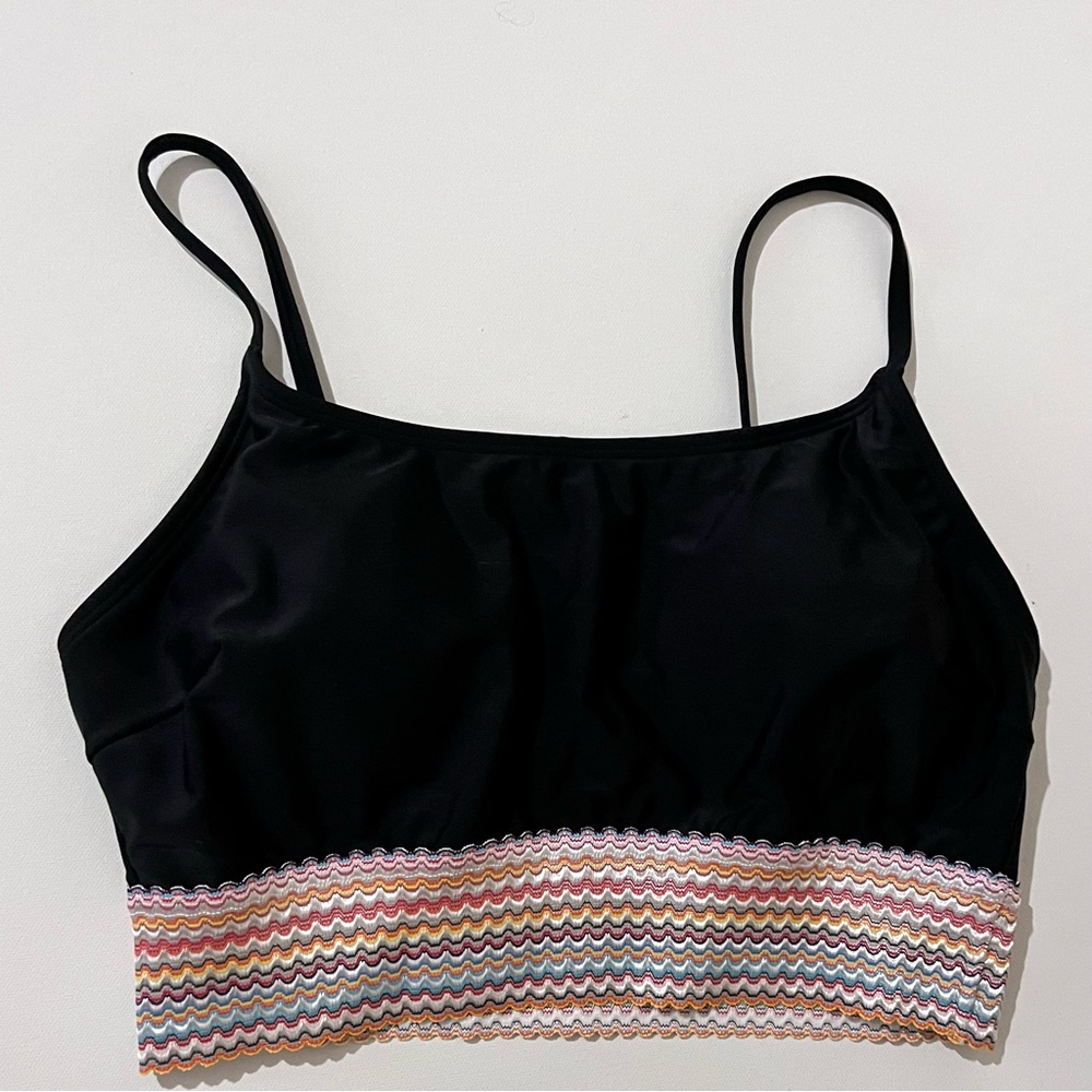 Eytino Womens High Waist Bikini Set Black Rainbow Color Block Vacation M NWOT - Picture 3 of 6